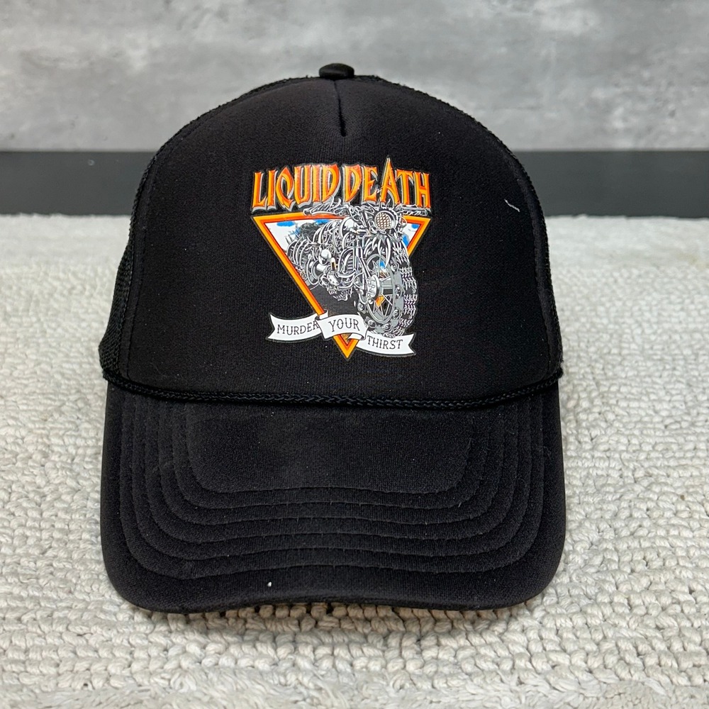 Liquid Death Mesh Snapback Trucker Hat OSFA Murder Your Thirst Graphic Dad Cap